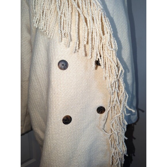Women's Future Collective Notched Lapel Double Breasted Fringe Coat Cream Medium - Picture 5 of 8